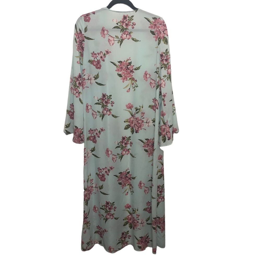 Peach Love California Long Maxi Kimono Cover-up Floral Bell Sleeve Size Small - Picture 3 of 11